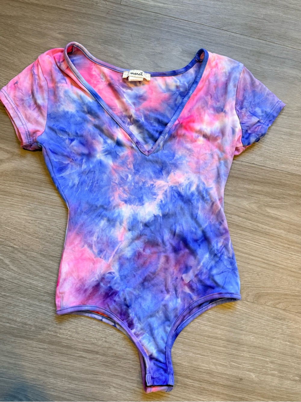 Marci Tie-Dye V-Neck Short Sleeve Bodysuit in Purple and Pink